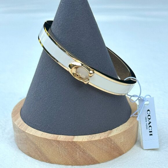 Coach Signature Oval Cream/Gold Hinged Bangle NWT - Picture 4 of 8